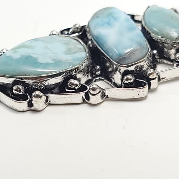 Triple Larimar Stone Silver Pendant (2") on 18" Necklace - Picture 6 of 9